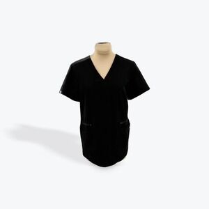 FIGS Technical Collection Scrub Top Womens‎ XS Black Medical Uniform V-Neck